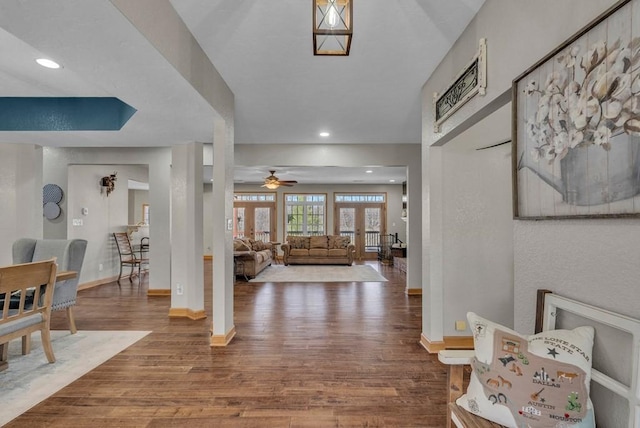 700 Falls Rd, Monterey, TN 38574 - foyer entrance featuring wood finished floors, ceiling fan, baseboards, and recessed lighting