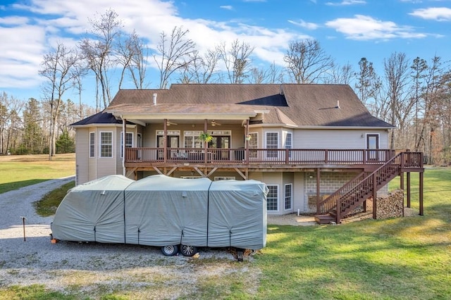 700 Falls Rd, Monterey, TN 38574 - back of house with a yard, a deck, stairs, and ceiling fan