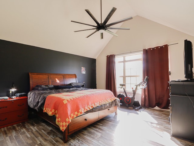 1047 Fort Hl, Portland, TN 37148 - bedroom featuring high vaulted ceiling, a ceiling fan, and wood finished floors