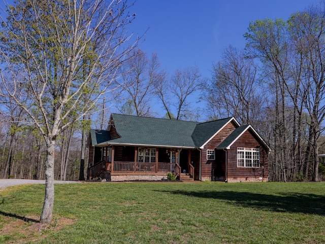 1047 Fort Hl, Portland, TN 37148 - view of front of home featuring a front yard, crawl space, a shingled roof, and covered porch