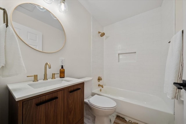 full bath with toilet, shower / tub combination, and vanity