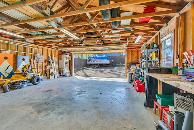 garage featuring a workshop area