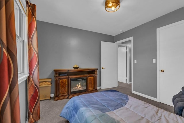 bedroom with baseboards and carpet floors