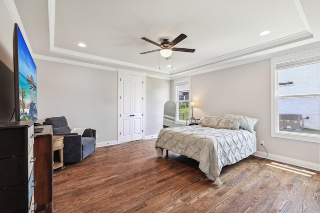 2042 Imagine Cir, Spring Hill, TN 37174 - bedroom with a tray ceiling, dark wood-type flooring, baseboards, recessed lighting, and ornamental molding