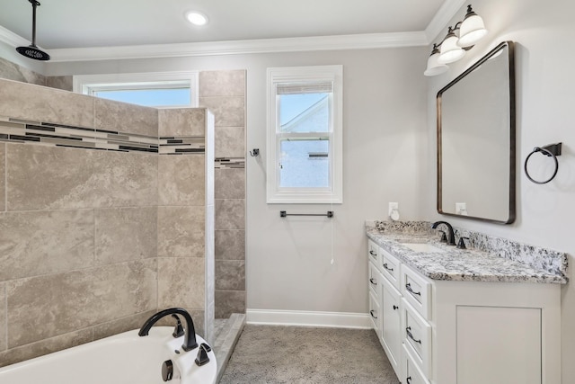 2042 Imagine Cir, Spring Hill, TN 37174 - full bath featuring walk in shower, crown molding, vanity, baseboards, and a bath