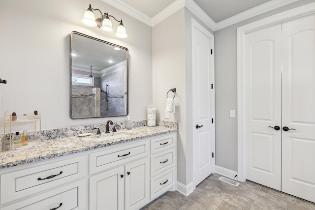 2042 Imagine Cir, Spring Hill, TN 37174 - full bathroom with ornamental molding, vanity, a tile shower, and baseboards