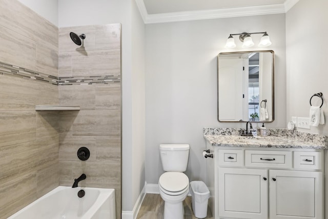 2042 Imagine Cir, Spring Hill, TN 37174 - full bathroom with ornamental molding, toilet, washtub / shower combination, vanity, and baseboards