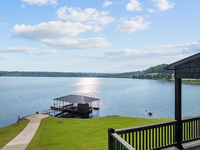 view of water feature with boat lift and a boat dock