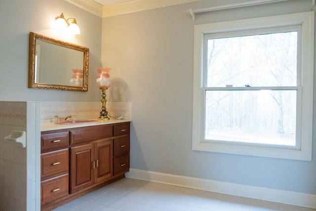 1601 Harvie Mills Rd W, Cookeville, TN 38501 - bathroom with plenty of natural light, vanity, baseboards, and ornamental molding