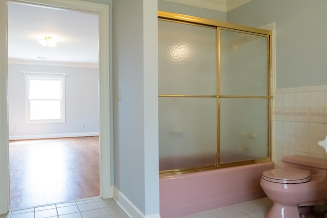1601 Harvie Mills Rd W, Cookeville, TN 38501 - bathroom with toilet, tile patterned floors, shower / bath combination with glass door, and crown molding