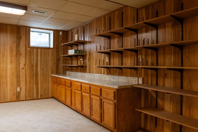 1601 Harvie Mills Rd W, Cookeville, TN 38501 - bar with light carpet, wooden walls, a drop ceiling, and visible vents