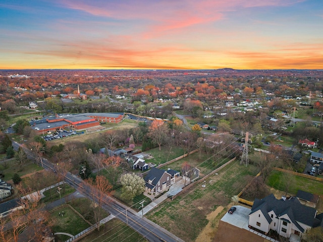 view of aerial view at dusk