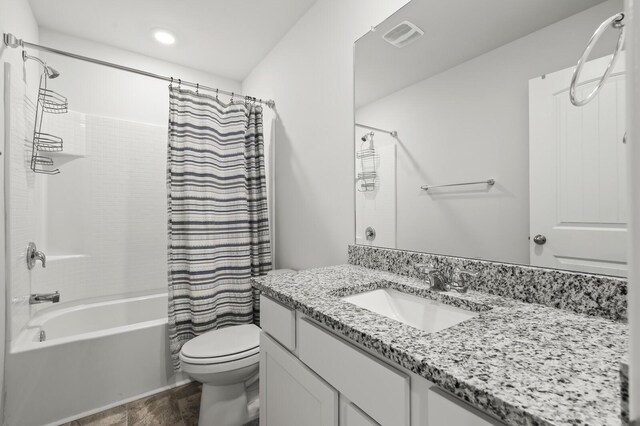 810 Dallas Dr, Columbia, TN 38401 - full bath with visible vents, toilet, shower / bath combo with shower curtain, and vanity