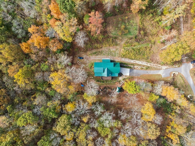 bird's eye view featuring a forest view