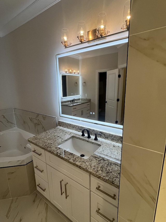 1168 N Franklin Ave, Cookeville, TN 38501 - full bath with vanity, a tub with jets, and marble finish floors
