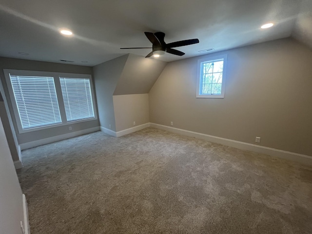 1168 N Franklin Ave, Cookeville, TN 38501 - additional living space featuring lofted ceiling, baseboards, ceiling fan, light carpet, and recessed lighting