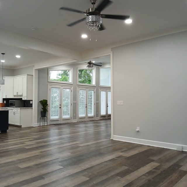 349 Chipman Rd, Bethpage, TN 37022 - unfurnished living room featuring french doors, a ceiling fan, dark wood-style floors, baseboards, and recessed lighting