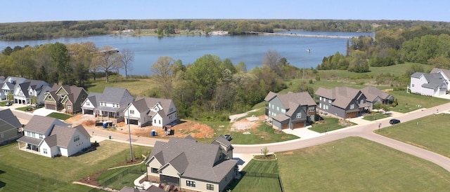 bird's eye view with a water view and a residential view