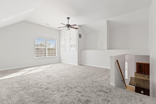 142 Big Ben Ct, Franklin, TN 37067 - bonus room featuring baseboards, vaulted ceiling, carpet flooring, a ceiling fan, and visible vents