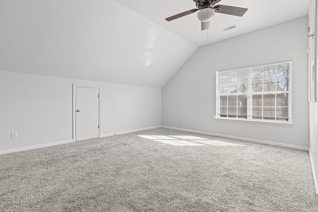 142 Big Ben Ct, Franklin, TN 37067 - additional living space featuring baseboards, vaulted ceiling, visible vents, ceiling fan, and carpet