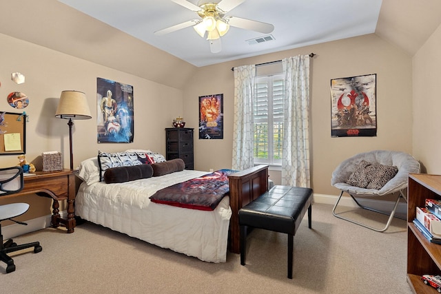 175 Southern Woods Ct, Cookeville, TN 38506 - carpeted bedroom featuring ceiling fan, baseboards, vaulted ceiling, and visible vents