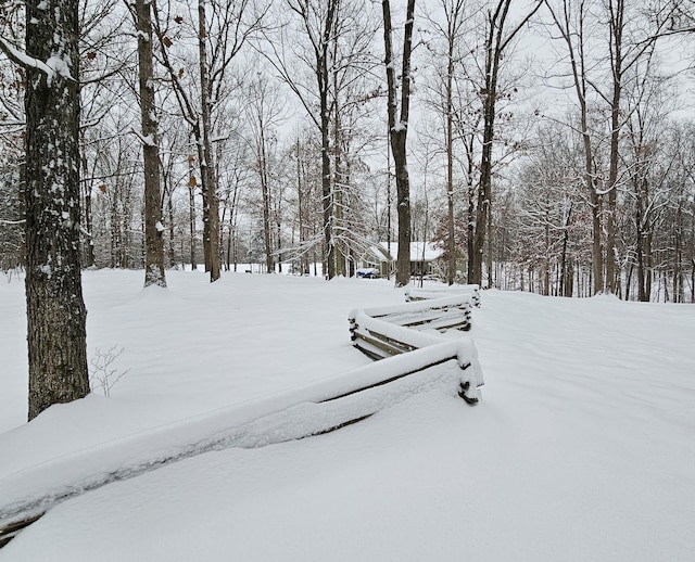 view of yard layered in snow