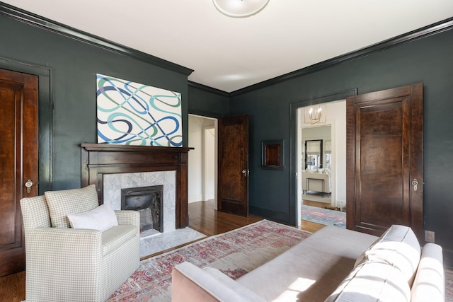 4610 Elkins Ave, Nashville, TN 37209 - bedroom featuring wood finished floors, ornamental molding, and a high end fireplace