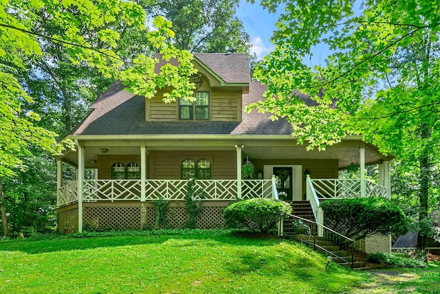4862 Louise Rd, Cumberland Furnace, TN 37051 - view of front of home featuring a porch, a front yard, roof with shingles, and stairway