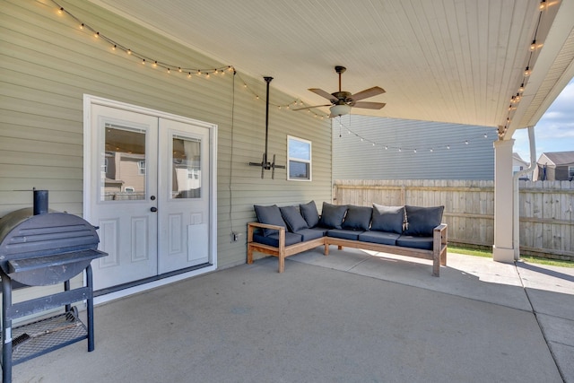 114 Suggs Dr, Lebanon, TN 37087 - view of patio / terrace featuring fence, an outdoor hangout area, and ceiling fan