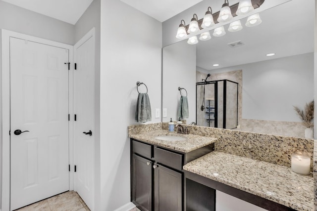 114 Suggs Dr, Lebanon, TN 37087 - full bathroom featuring a shower stall, tile patterned floors, vanity, and visible vents