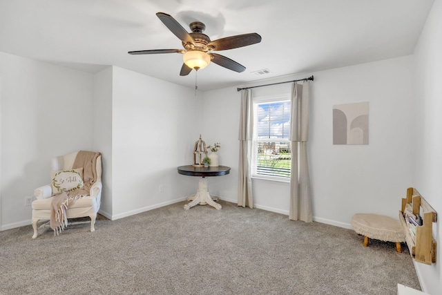 114 Suggs Dr, Lebanon, TN 37087 - sitting room featuring visible vents, baseboards, a ceiling fan, and carpet