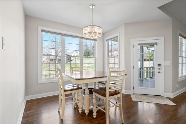 dining room with wood finished floors, a notable chandelier, and a healthy amount of sunlight