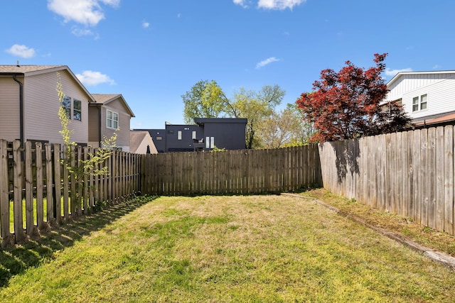 view of yard with a fenced backyard