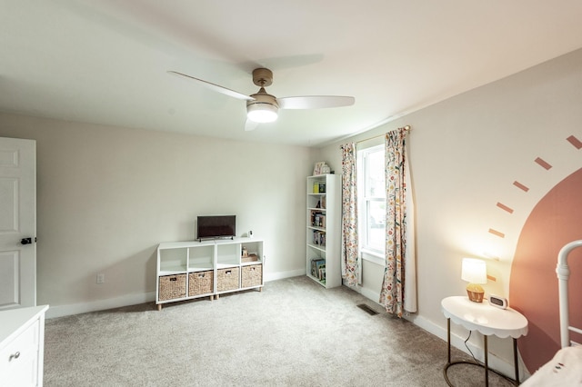 375 Mount Vernon Rd, Bethpage, TN 37022 - sitting room featuring carpet, visible vents, baseboards, and ceiling fan