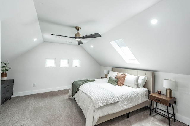 375 Mount Vernon Rd, Bethpage, TN 37022 - carpeted bedroom with baseboards, a ceiling fan, and lofted ceiling with skylight