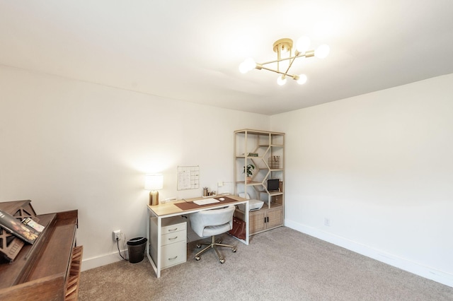 375 Mount Vernon Rd, Bethpage, TN 37022 - office area with light carpet, a notable chandelier, and baseboards