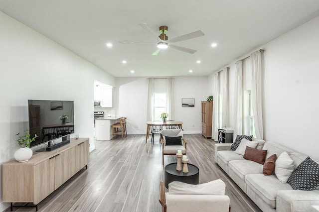 375 Mount Vernon Rd, Bethpage, TN 37022 - living area featuring baseboards, recessed lighting, light wood-type flooring, and a ceiling fan