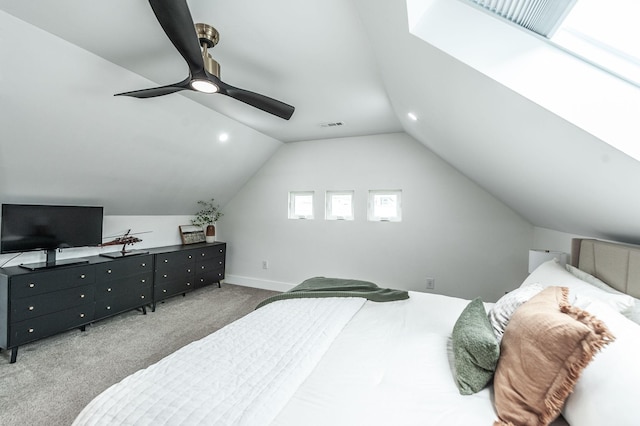 375 Mount Vernon Rd, Bethpage, TN 37022 - bedroom featuring visible vents, baseboards, a ceiling fan, carpet flooring, and lofted ceiling
