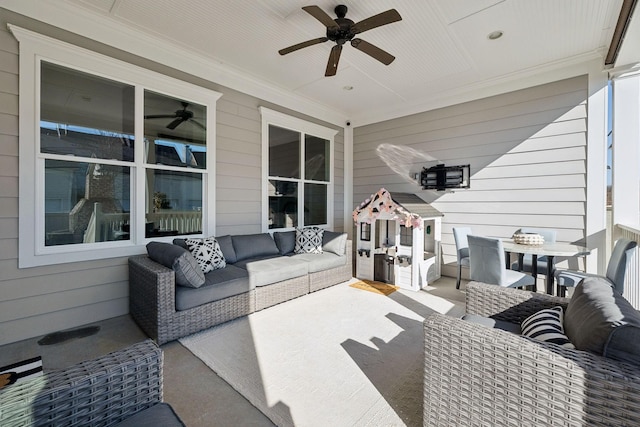 view of patio with an outdoor hangout area and ceiling fan