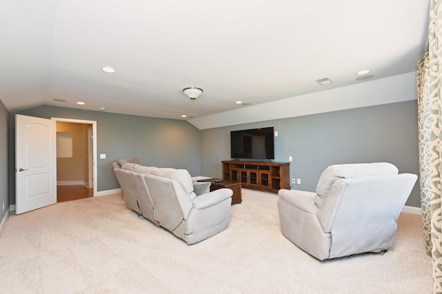 1496 Foxland Blvd, Gallatin, TN 37066 - carpeted living area featuring visible vents, baseboards, vaulted ceiling, and recessed lighting