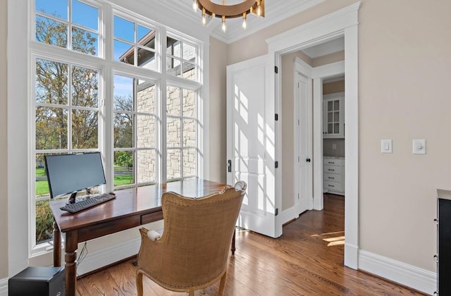 508 Huckleberry Rd, Nashville, TN 37205 - office area featuring baseboards, crown molding, and wood finished floors