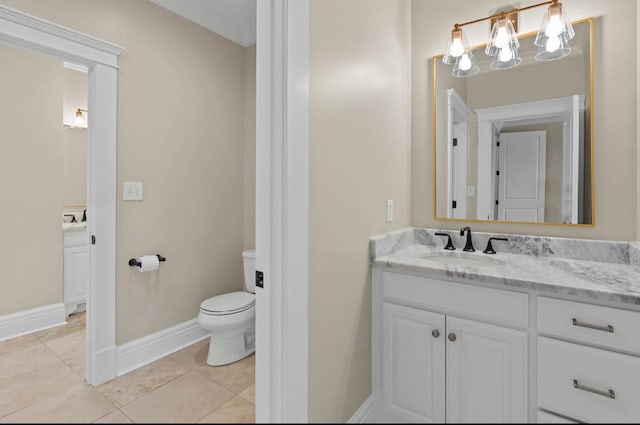 508 Huckleberry Rd, Nashville, TN 37205 - bathroom with a notable chandelier, vanity, baseboards, tile patterned flooring, and toilet