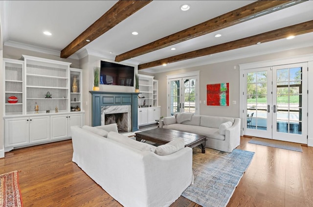 508 Huckleberry Rd, Nashville, TN 37205 - living area with french doors, wood finished floors, and a high end fireplace