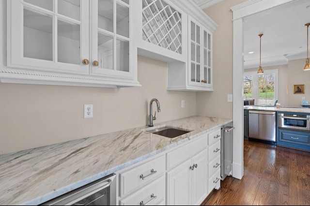 508 Huckleberry Rd, Nashville, TN 37205 - kitchen with a sink, white cabinets, appliances with stainless steel finishes, and dark wood-style flooring