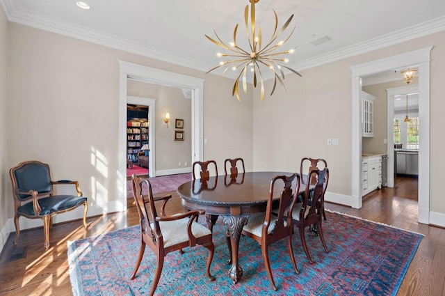 508 Huckleberry Rd, Nashville, TN 37205 - dining room with a notable chandelier, baseboards, ornamental molding, and wood finished floors