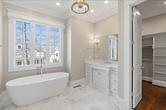 508 Huckleberry Rd, Nashville, TN 37205 - full bathroom with marble finish floor, baseboards, ornamental molding, and a soaking tub