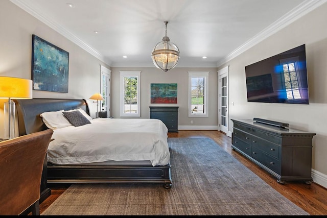 508 Huckleberry Rd, Nashville, TN 37205 - bedroom featuring baseboards, a chandelier, recessed lighting, crown molding, and wood finished floors