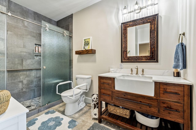 1132 Roseland Dr, Columbia, TN 38401 - bathroom featuring toilet, tile patterned floors, vanity, and a stall shower