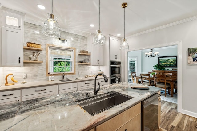 1132 Roseland Dr, Columbia, TN 38401 - kitchen with open shelves, appliances with stainless steel finishes, decorative backsplash, and a sink