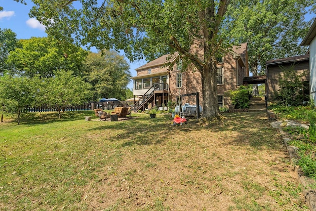 1132 Roseland Dr, Columbia, TN 38401 - view of yard with stairway, a wooden deck, and fence